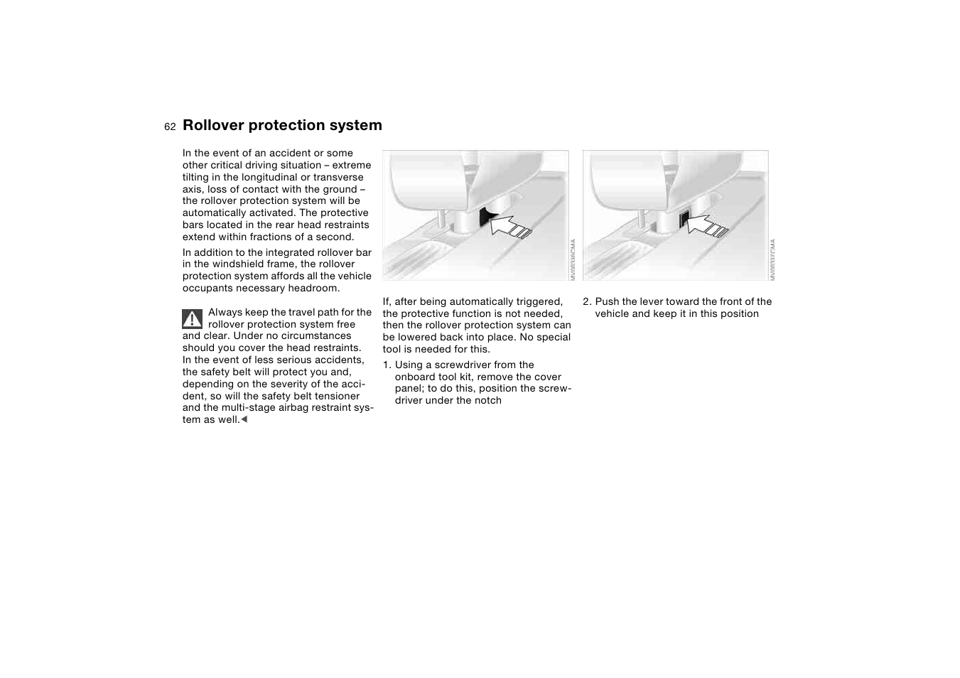 Rollover protection system | BMW M3 Convertible 2006 User Manual | Page 62 / 174