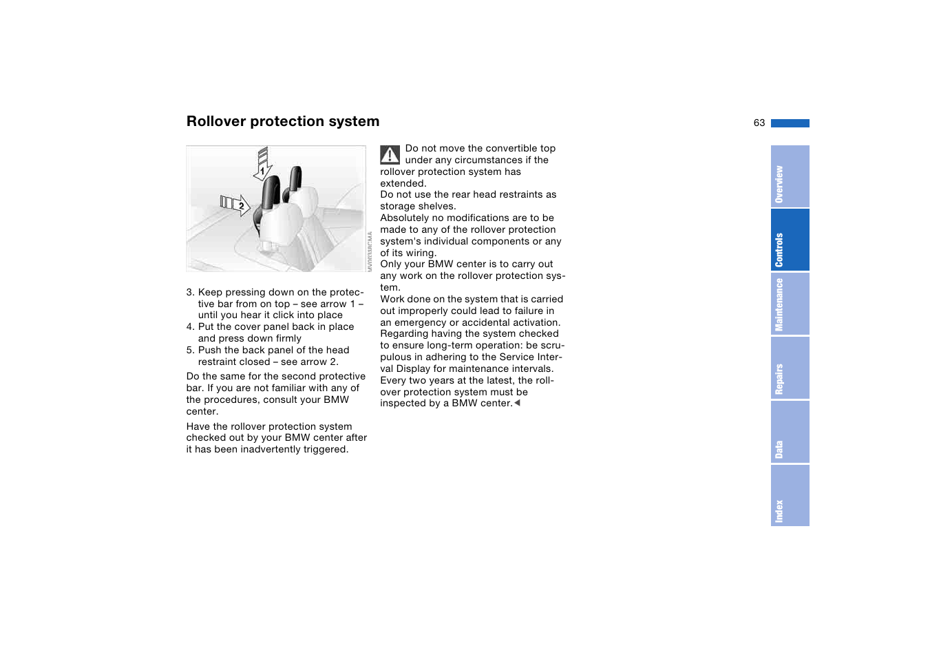 Rollover protection system | BMW M3 Convertible 2006 User Manual | Page 63 / 174