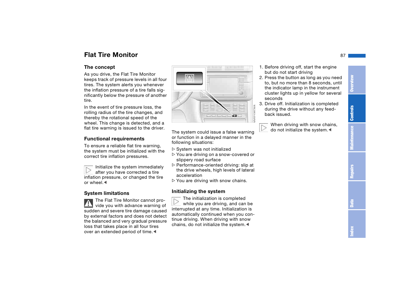 Flat tire monitor | BMW M3 Convertible 2006 User Manual | Page 87 / 174