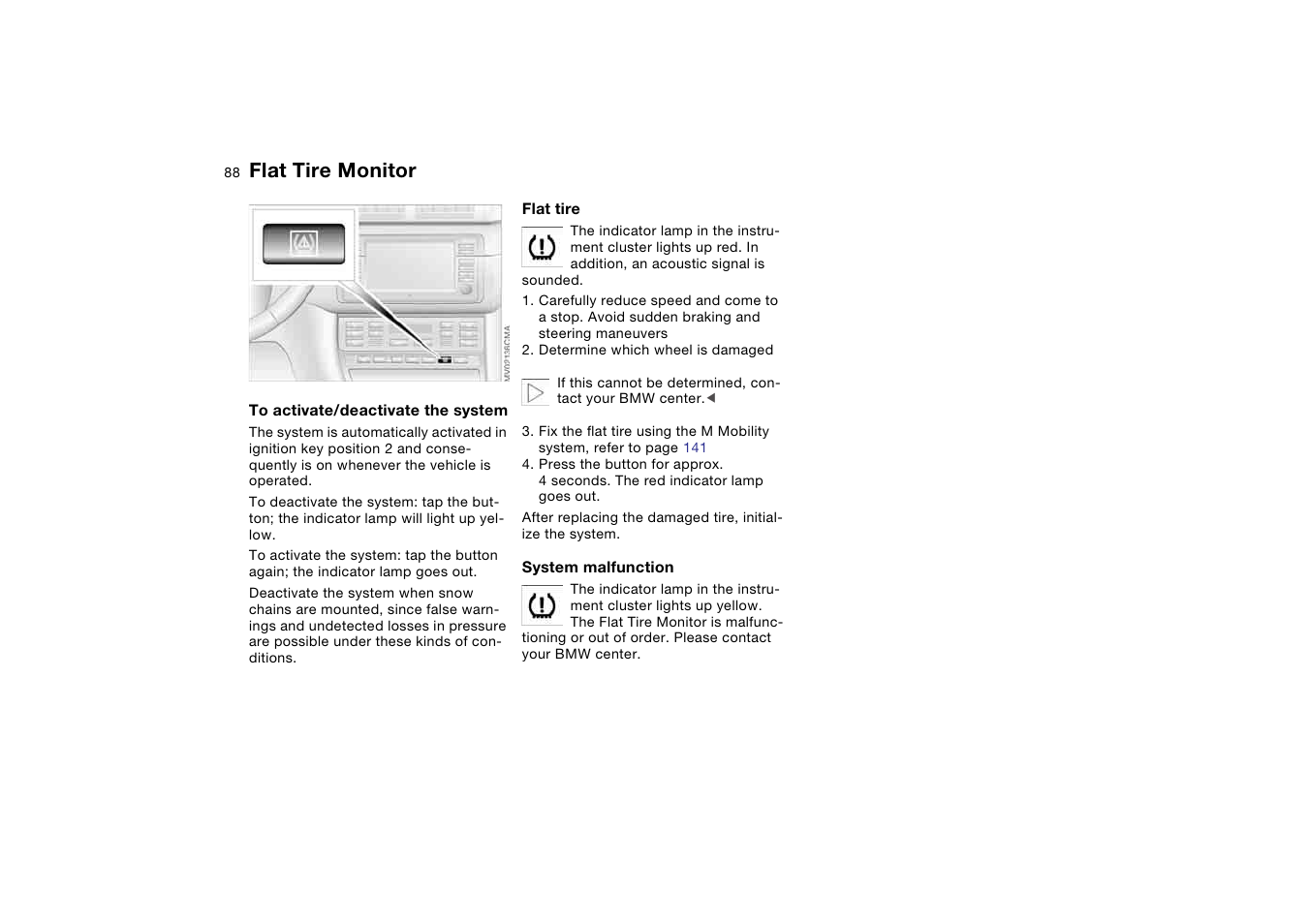 Flat tire monitor | BMW M3 Convertible 2006 User Manual | Page 88 / 174