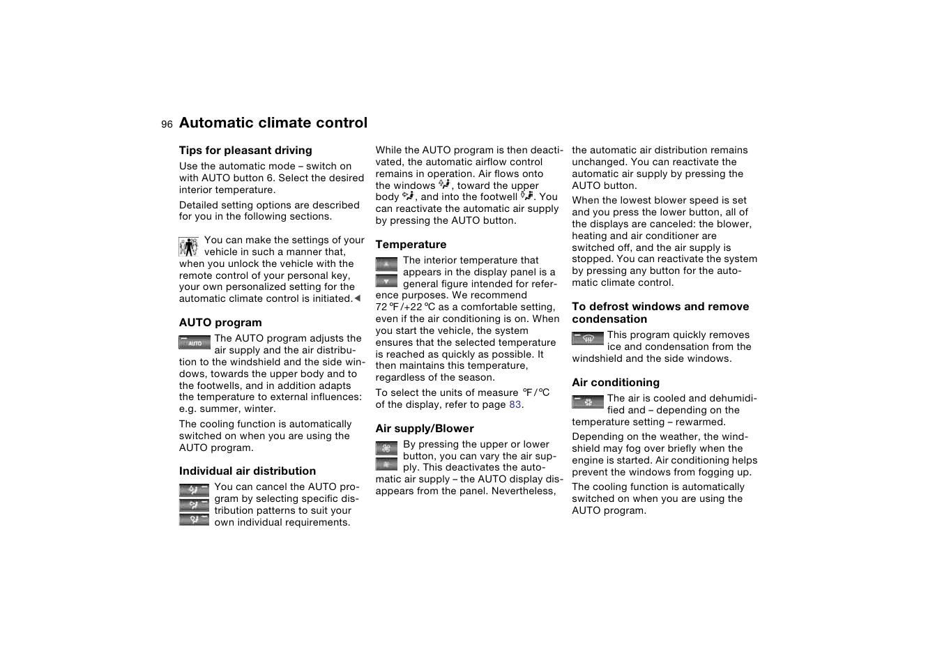 Supply, Individual air distribution, Condensation | Automatic climate control | BMW M3 Convertible 2006 User Manual | Page 96 / 174