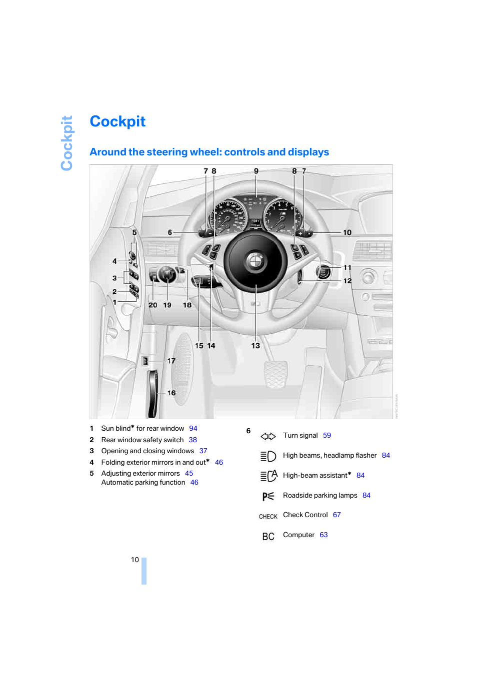 Cockpit, Around the steering wheel: controls and displays | BMW M5 Sedan 2006 User Manual | Page 12 / 231