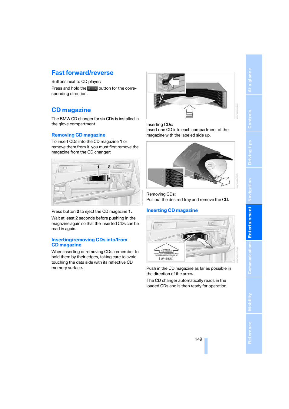 Fast forward/reverse, Cd magazine | BMW M5 Sedan 2006 User Manual | Page 151 / 231