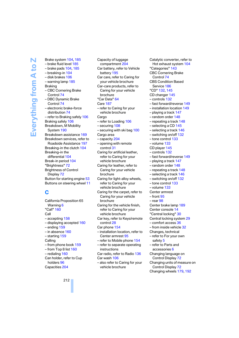 Everything from a to z | BMW M5 Sedan 2006 User Manual | Page 214 / 231