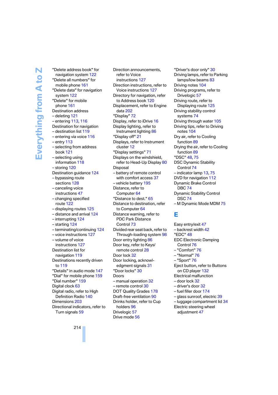 Everything from a to z | BMW M5 Sedan 2006 User Manual | Page 216 / 231