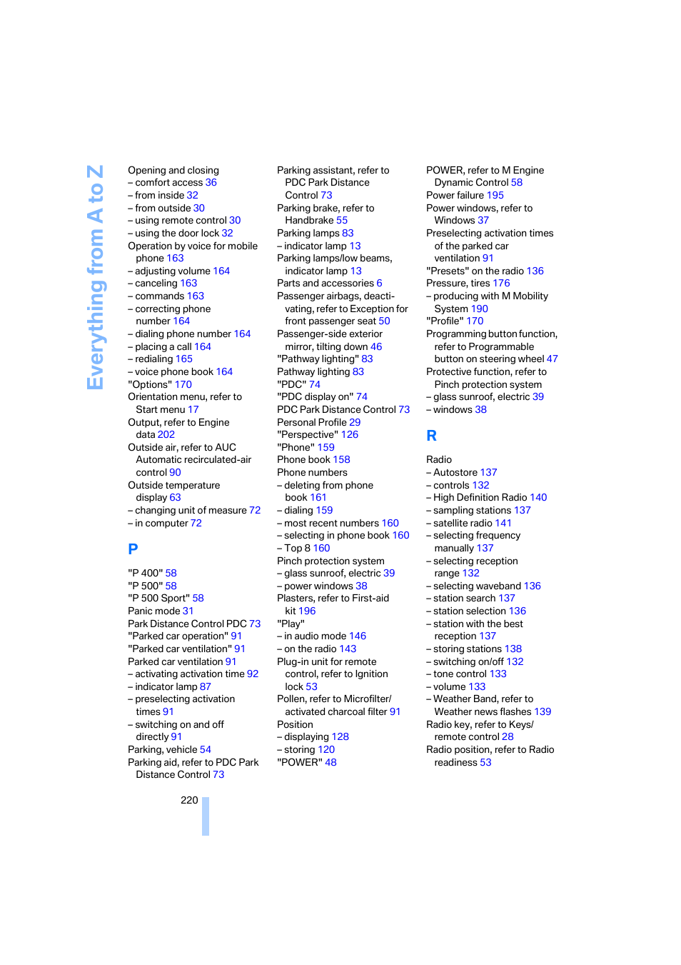 Everything from a to z | BMW M5 Sedan 2006 User Manual | Page 222 / 231