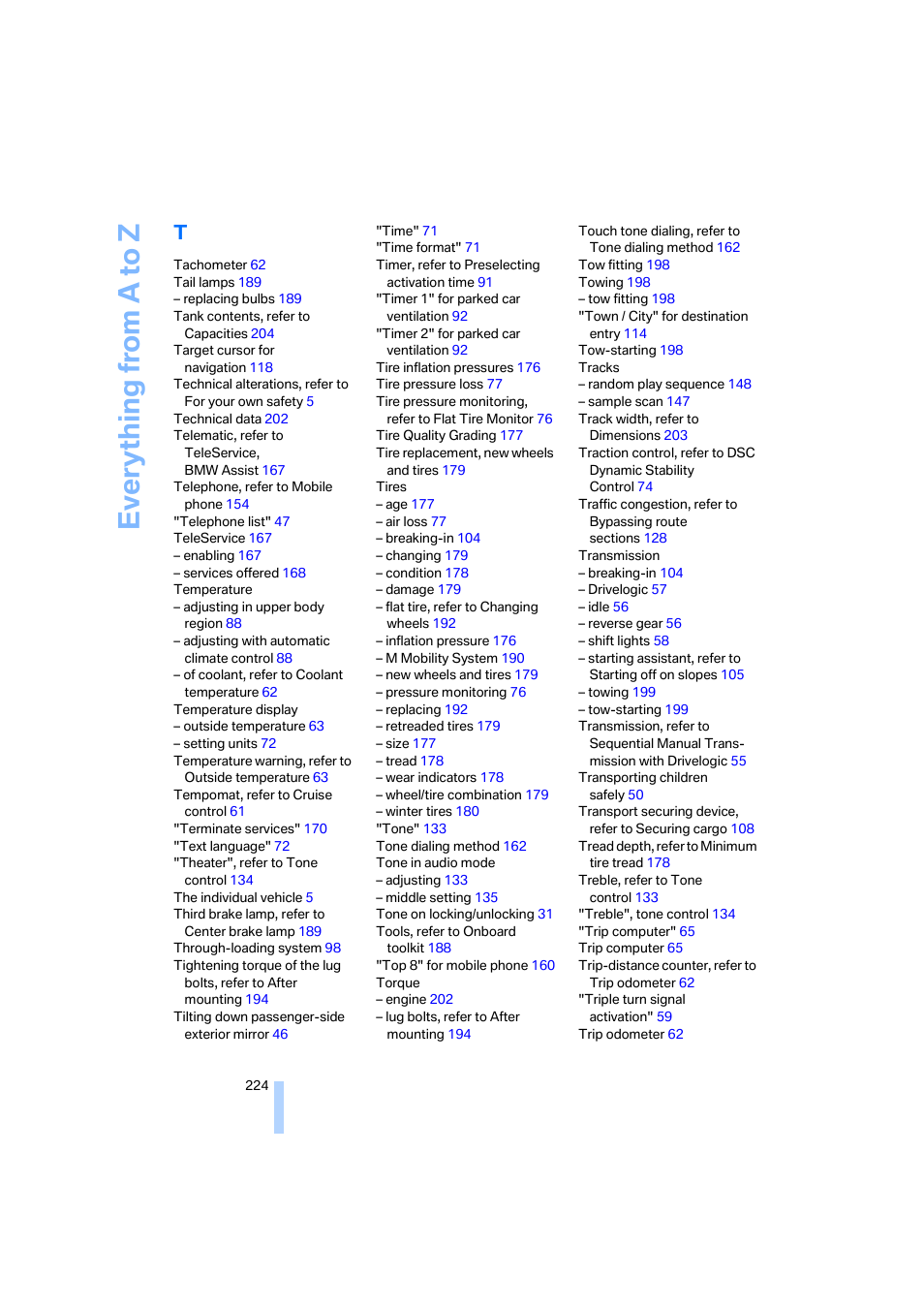 Everything from a to z | BMW M5 Sedan 2006 User Manual | Page 226 / 231