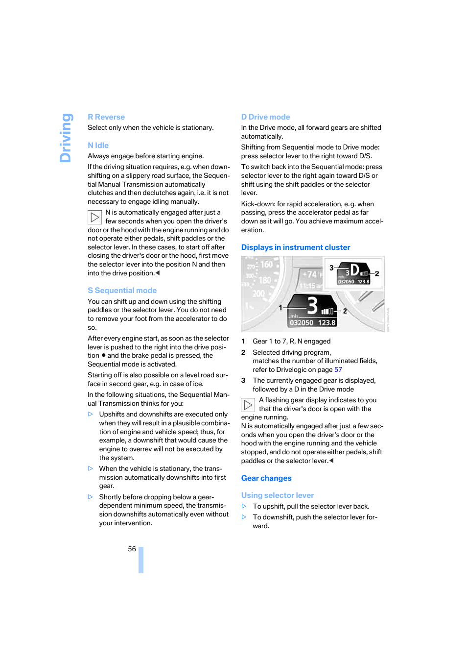 Driving | BMW M5 Sedan 2006 User Manual | Page 58 / 231