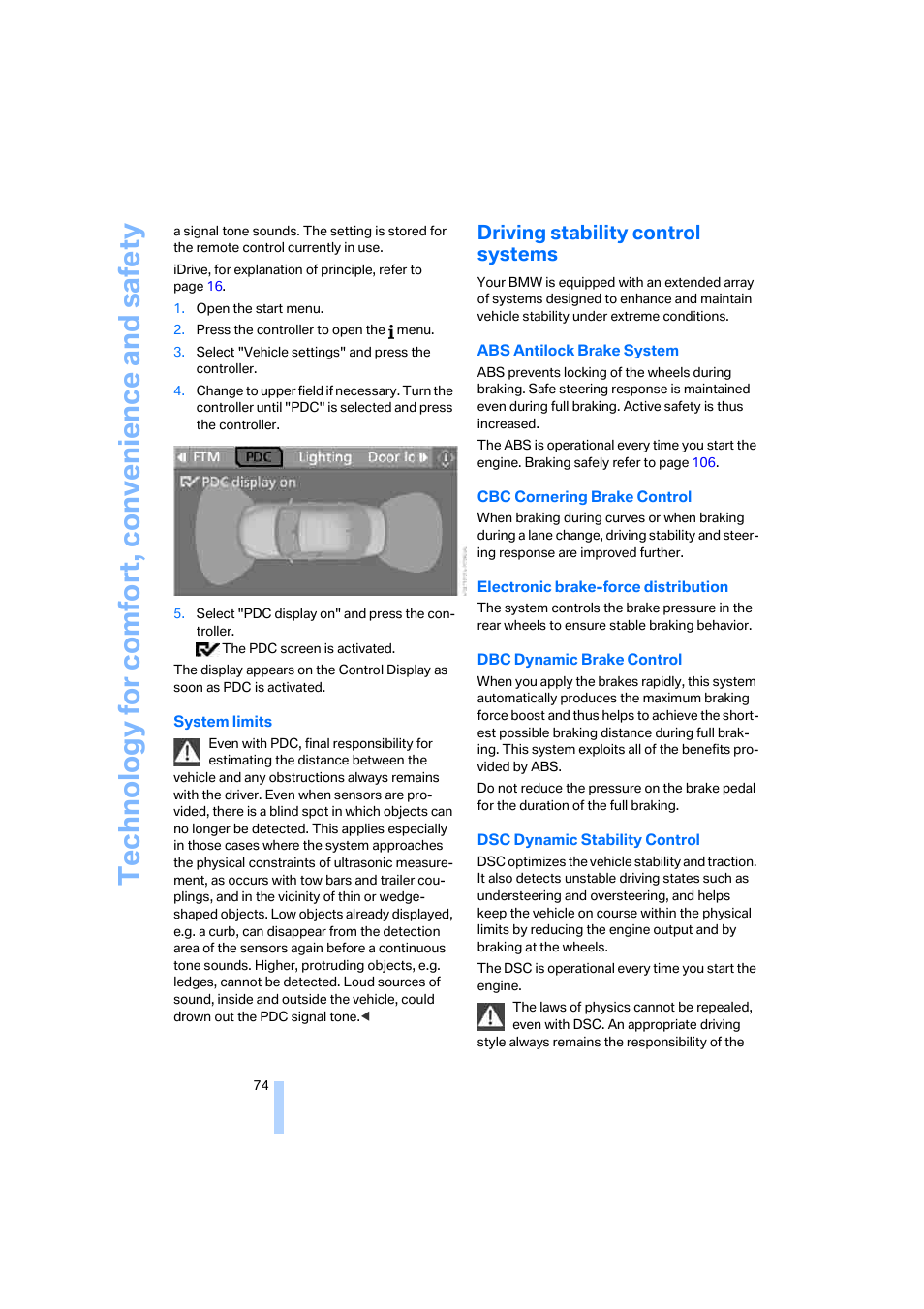 Driving stability control systems | BMW M5 Sedan 2006 User Manual | Page 76 / 231