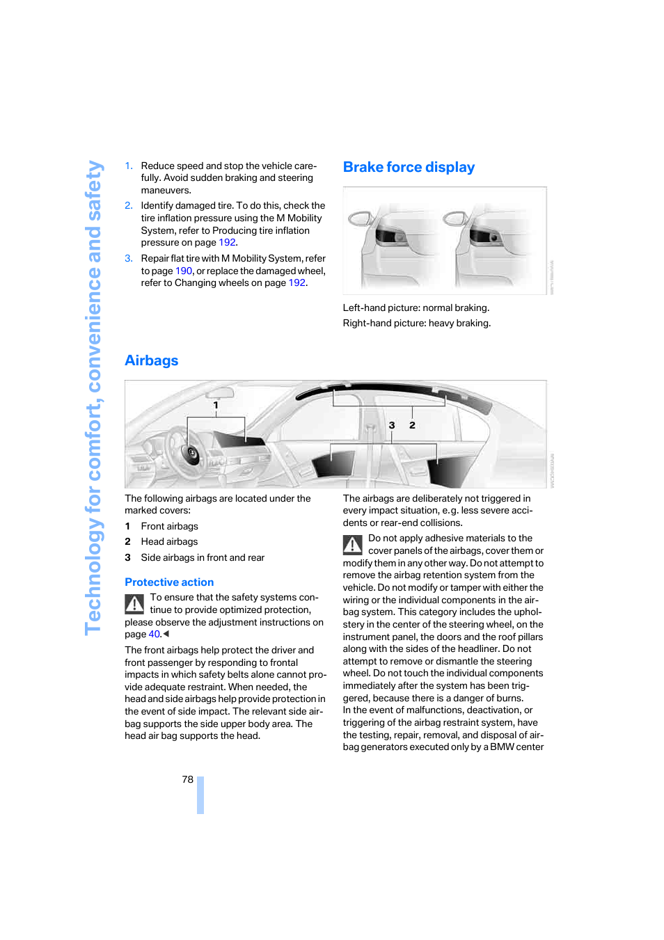 Brake force display, Airbags | BMW M5 Sedan 2006 User Manual | Page 80 / 231