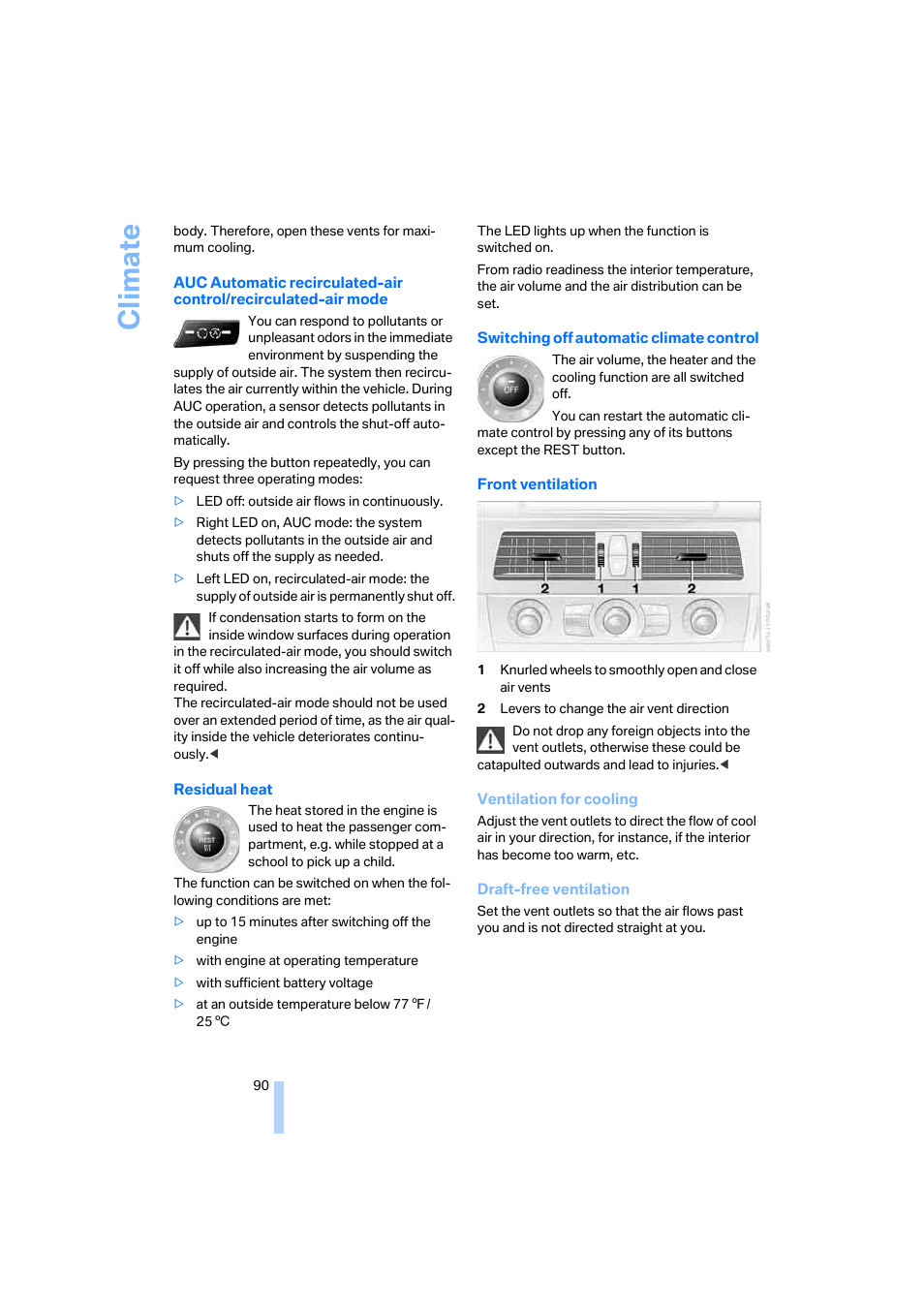 Climate | BMW M5 Sedan 2006 User Manual | Page 92 / 231