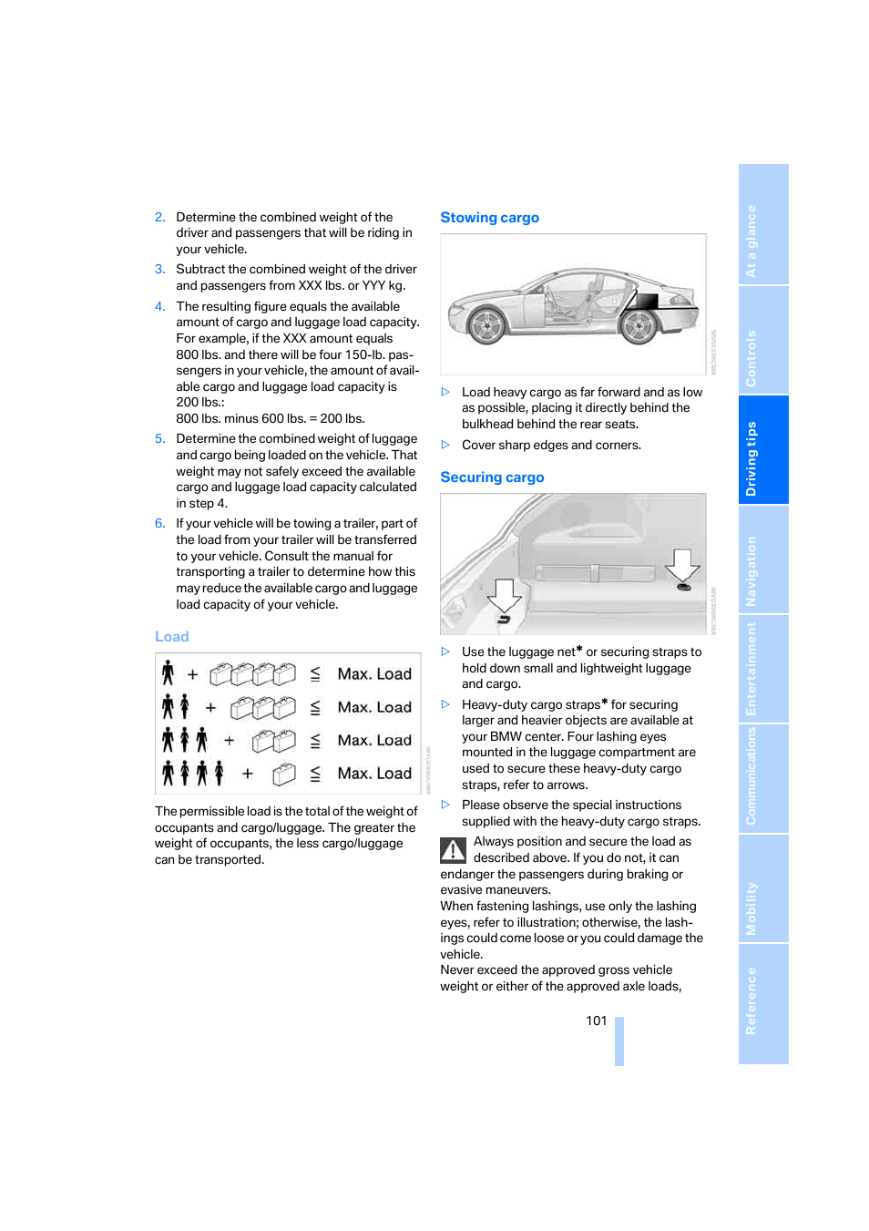 Securing cargo | BMW M6 Coupe 2006 User Manual | Page 103 / 227