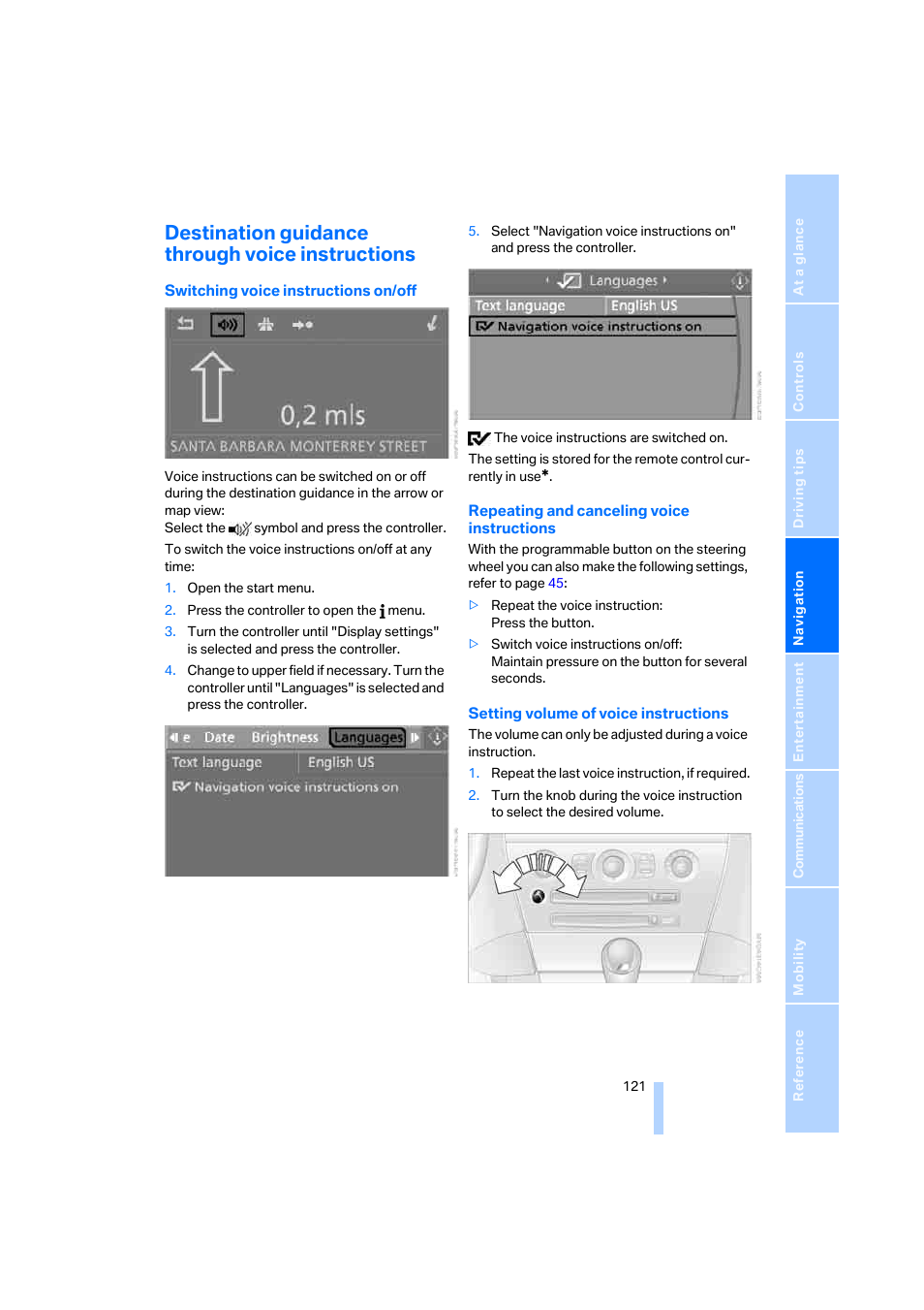 Destination guidance through voice instructions | BMW M6 Coupe 2006 User Manual | Page 123 / 227