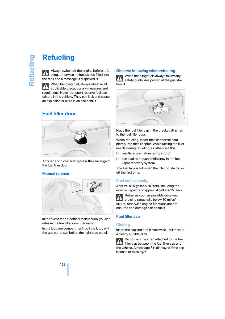 Refueling, Fuel filler door, Lity | Re fueling | BMW M6 Coupe 2006 User Manual | Page 170 / 227