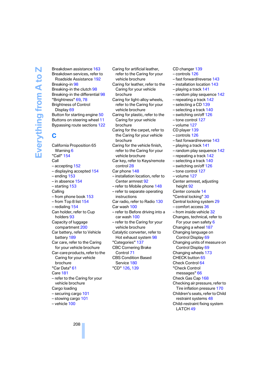 Everything from a to z | BMW M6 Coupe 2006 User Manual | Page 210 / 227