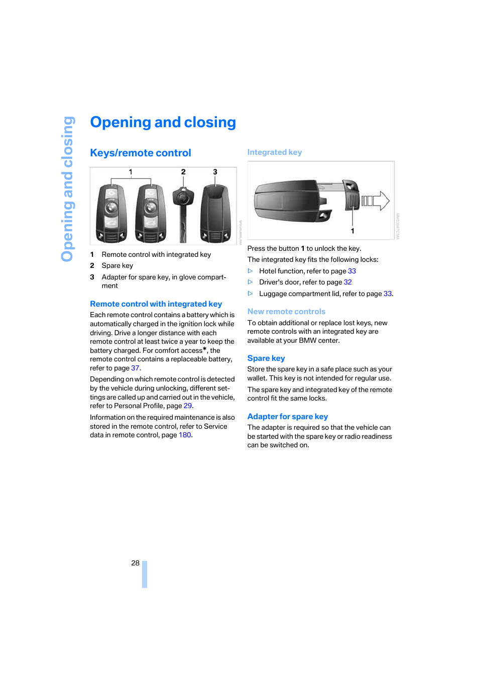 Opening and closing, Keys/remote control | BMW M6 Coupe 2006 User Manual | Page 30 / 227