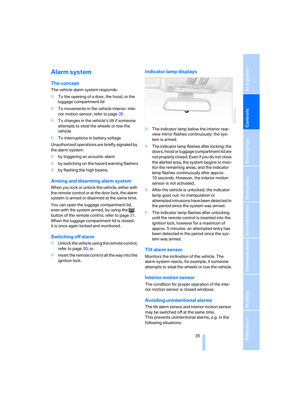 Alarm system | BMW M6 Coupe 2006 User Manual | Page 37 / 227