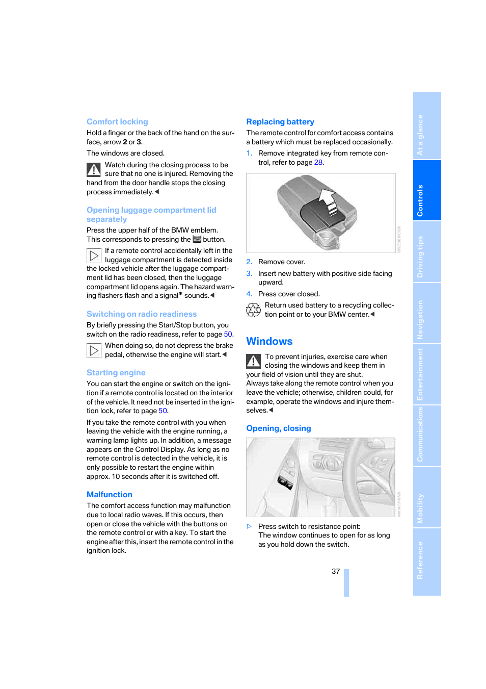 Windows | BMW M6 Coupe 2006 User Manual | Page 39 / 227