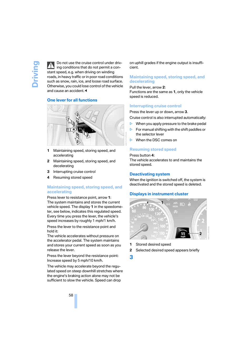 Control, Driving | BMW M6 Coupe 2006 User Manual | Page 60 / 227