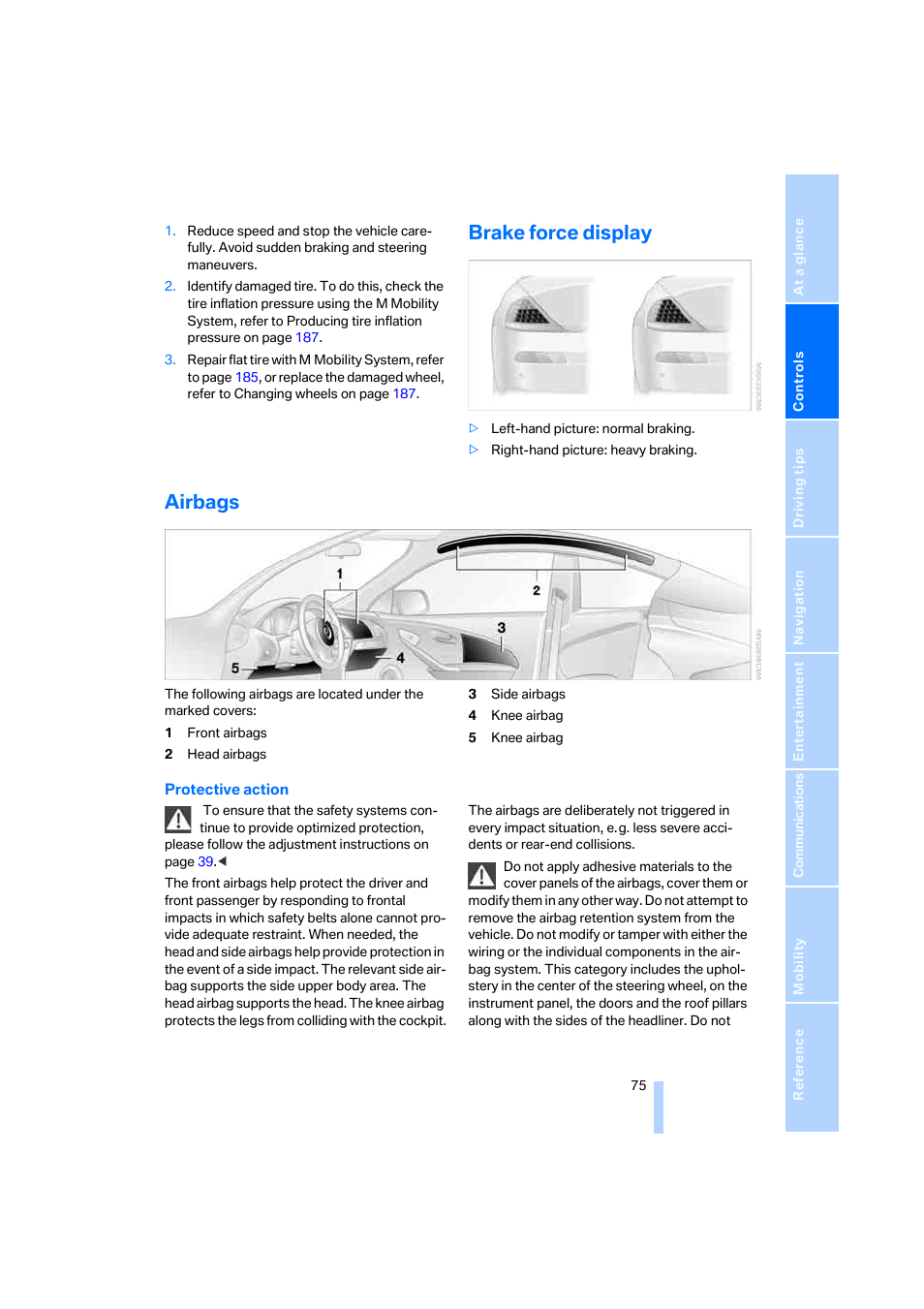 Brake force display, Airbags | BMW M6 Coupe 2006 User Manual | Page 77 / 227