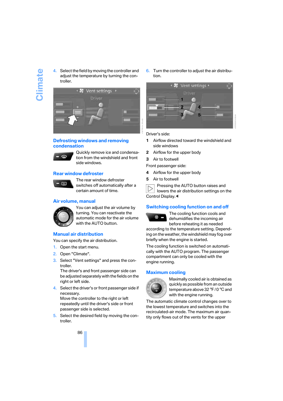 Tion, Climate | BMW M6 Coupe 2006 User Manual | Page 88 / 227