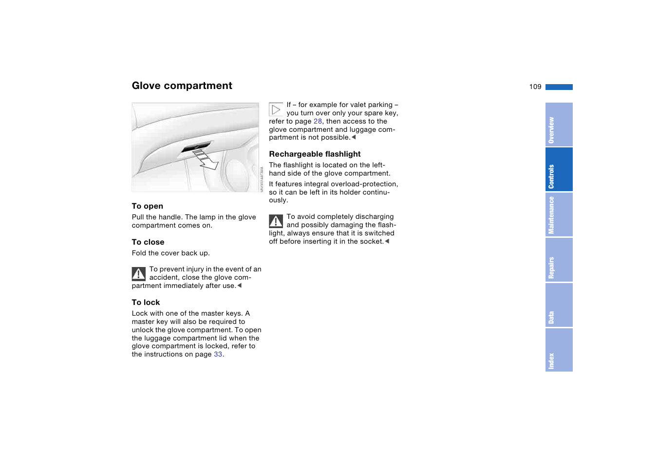 Interior conveniences, Glove compartment, The luggage com | BMW 325Ci Coupe 2005 User Manual | Page 109 / 190