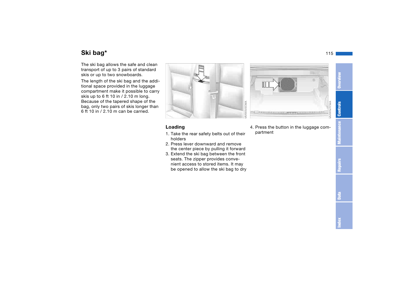 Loading and transporting, Ski bag | BMW 325Ci Coupe 2005 User Manual | Page 115 / 190