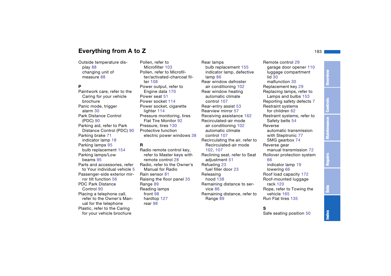 Everything from a to z | BMW 325Ci Coupe 2005 User Manual | Page 183 / 190