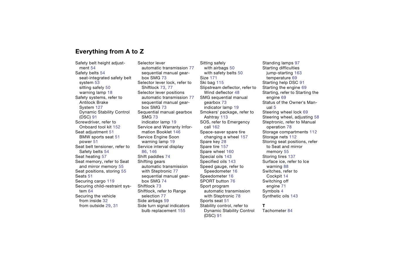 Everything from a to z | BMW 325Ci Coupe 2005 User Manual | Page 184 / 190