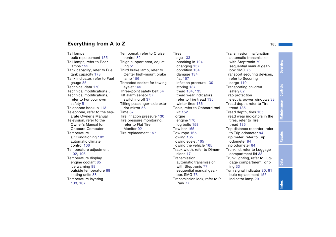 Everything from a to z | BMW 325Ci Coupe 2005 User Manual | Page 185 / 190