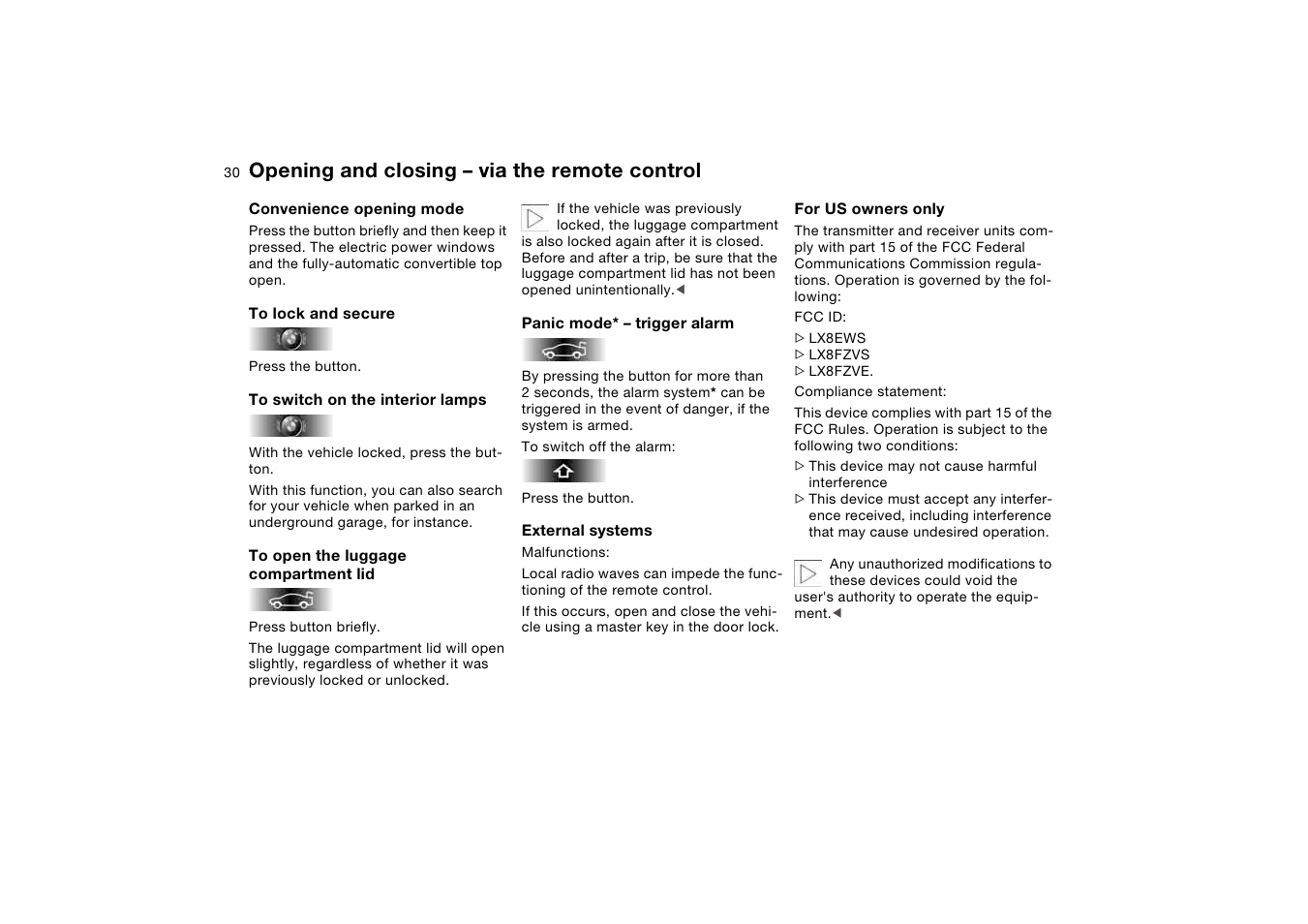 Opening and closing – via the remote control | BMW 325Ci Coupe 2005 User Manual | Page 30 / 190