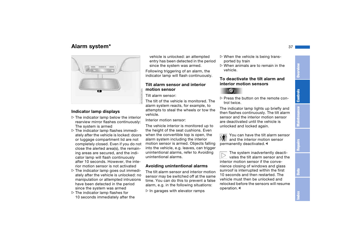 Alarm system | BMW 325Ci Coupe 2005 User Manual | Page 37 / 190