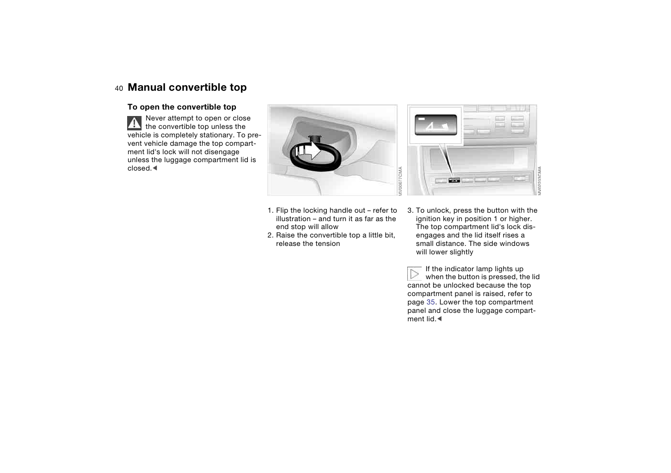 Manual convertible top | BMW 325Ci Coupe 2005 User Manual | Page 40 / 190