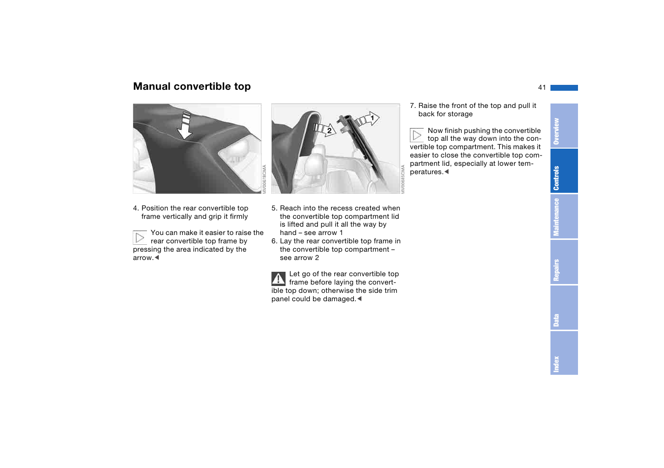 Manual convertible top | BMW 325Ci Coupe 2005 User Manual | Page 41 / 190