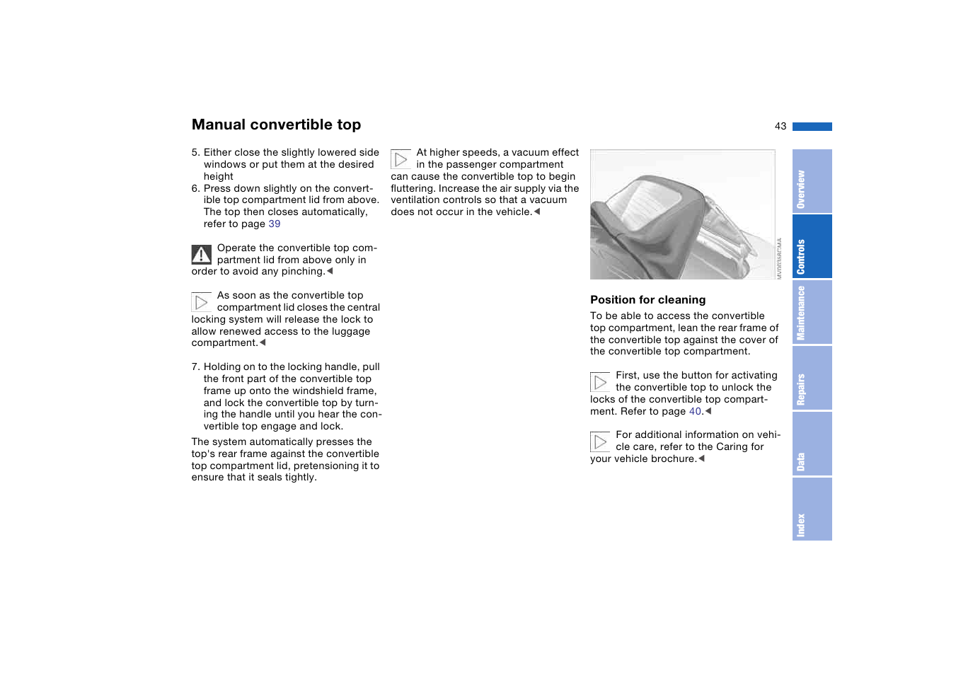 Manual convertible top | BMW 325Ci Coupe 2005 User Manual | Page 43 / 190