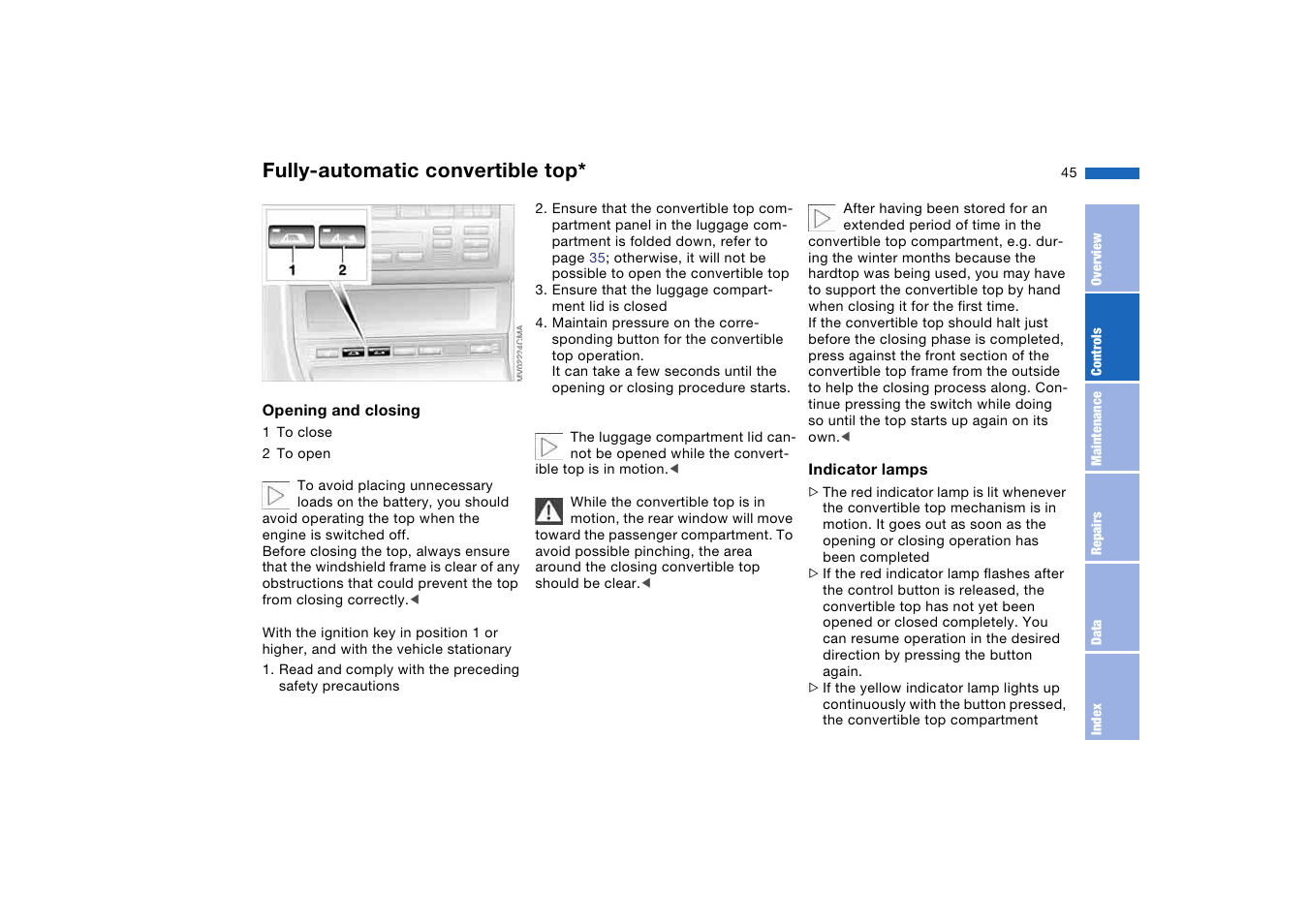 Fully-automatic convertible top | BMW 325Ci Coupe 2005 User Manual | Page 45 / 190