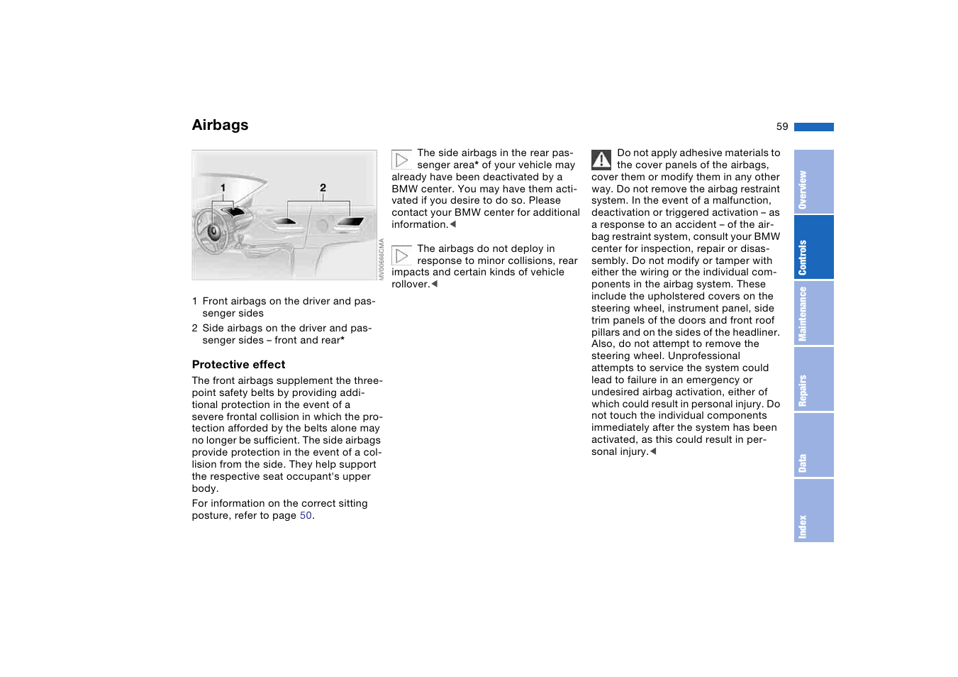 Passenger safety systems, Airbags | BMW 325Ci Coupe 2005 User Manual | Page 59 / 190