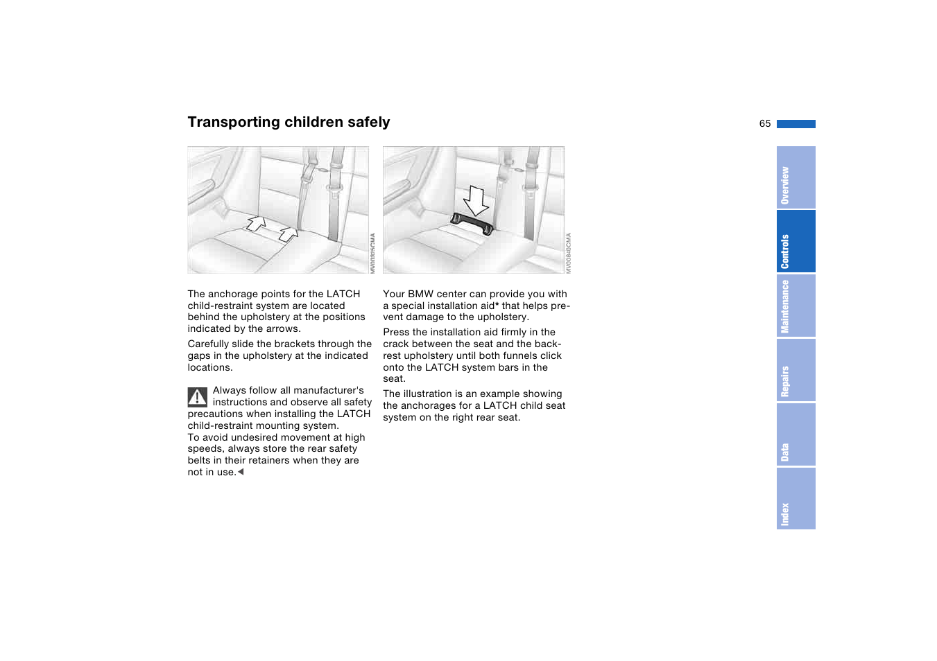 Transporting children safely | BMW 325Ci Coupe 2005 User Manual | Page 65 / 190