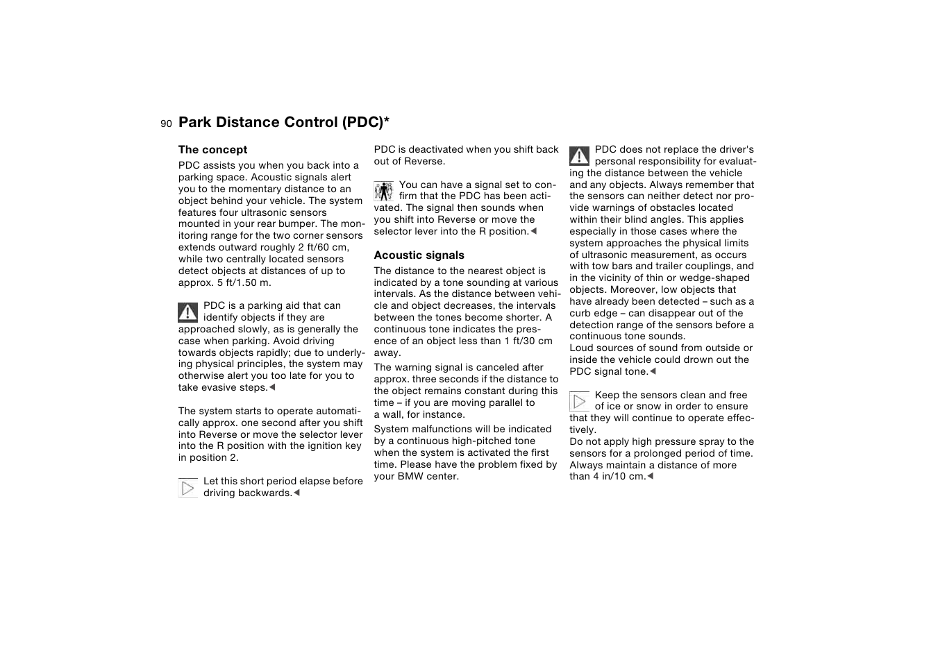 Technology for safety and driving convenience, Park distance control (pdc) | BMW 325Ci Coupe 2005 User Manual | Page 90 / 190