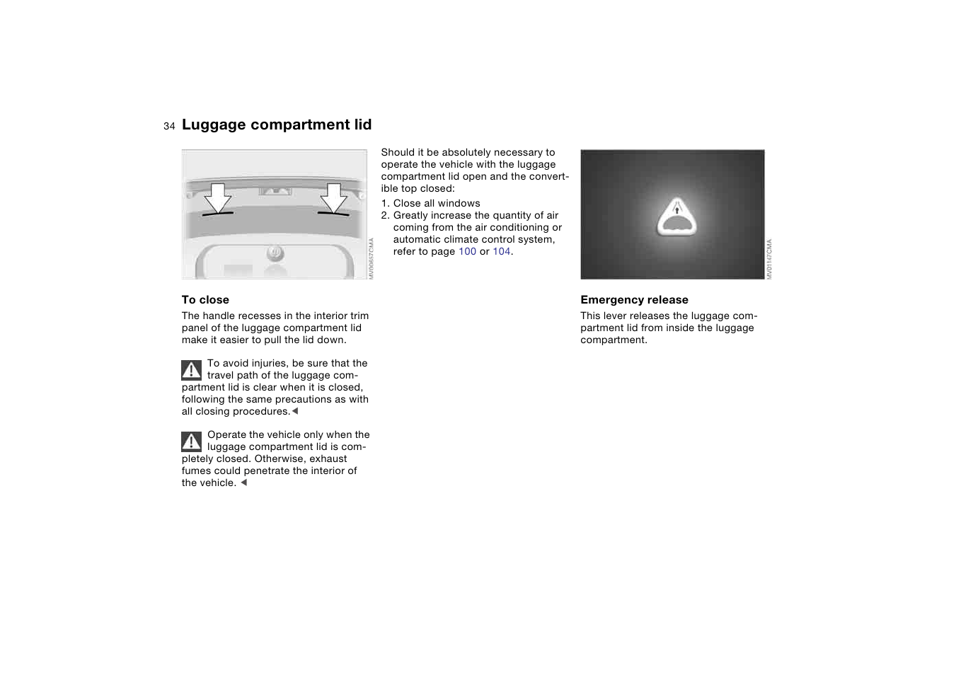 Luggage compartment lid | BMW 330Ci Convertible 2005 User Manual | Page 34 / 190