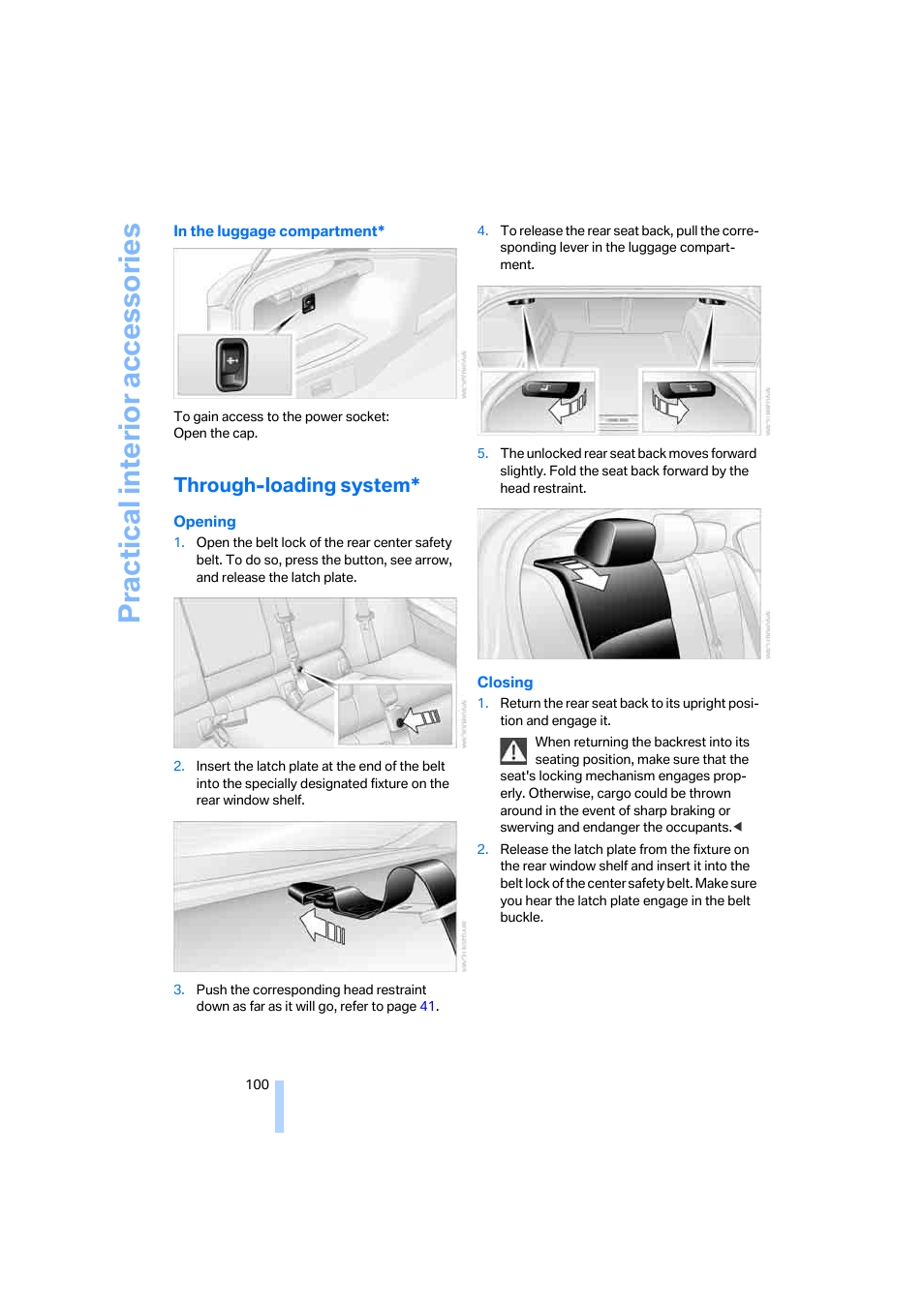 Through-loading system, Practical interior accessories | BMW 330i Sedan 2005 User Manual | Page 101 / 223