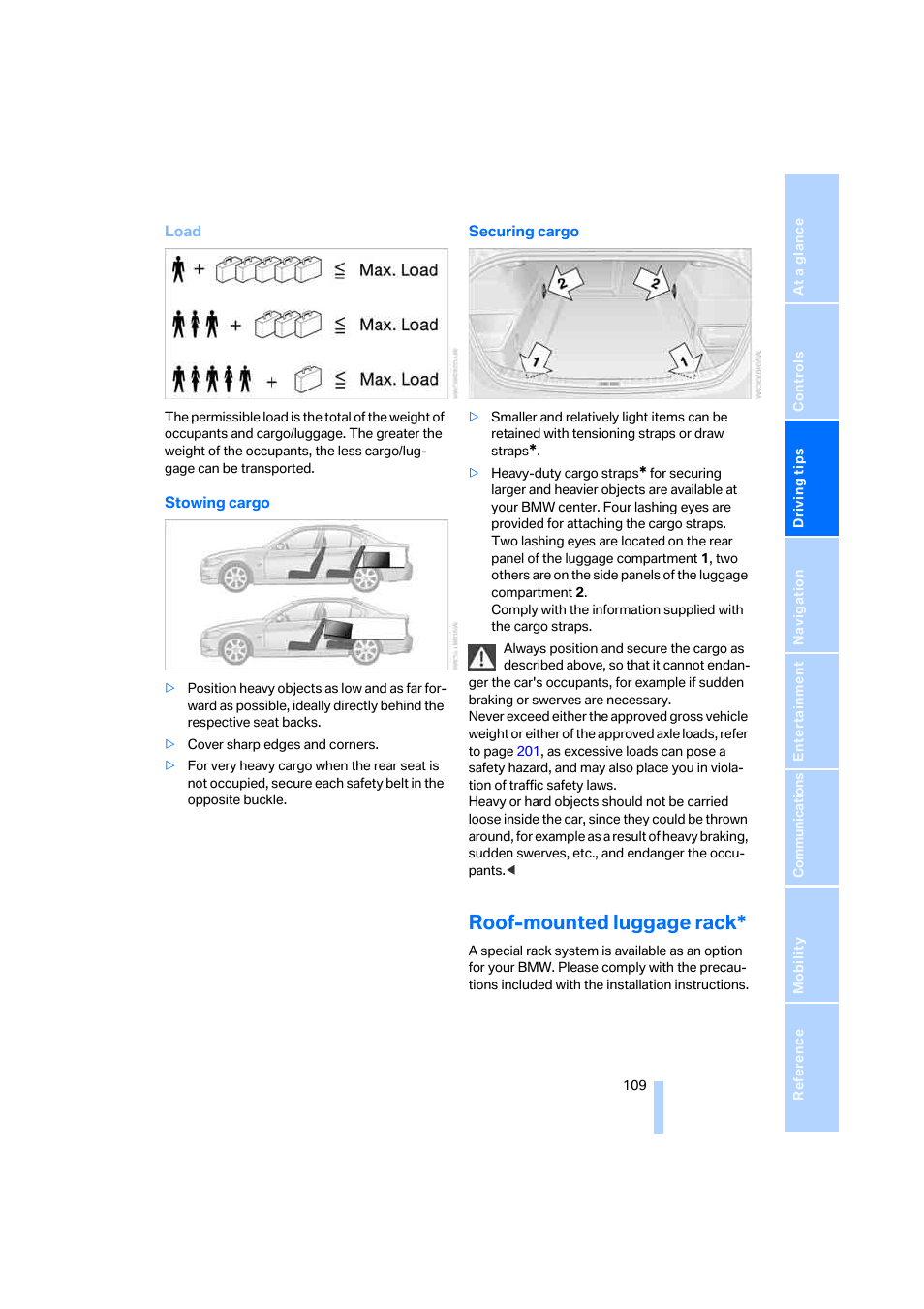 Roof-mounted luggage rack | BMW 330i Sedan 2005 User Manual | Page 110 / 223