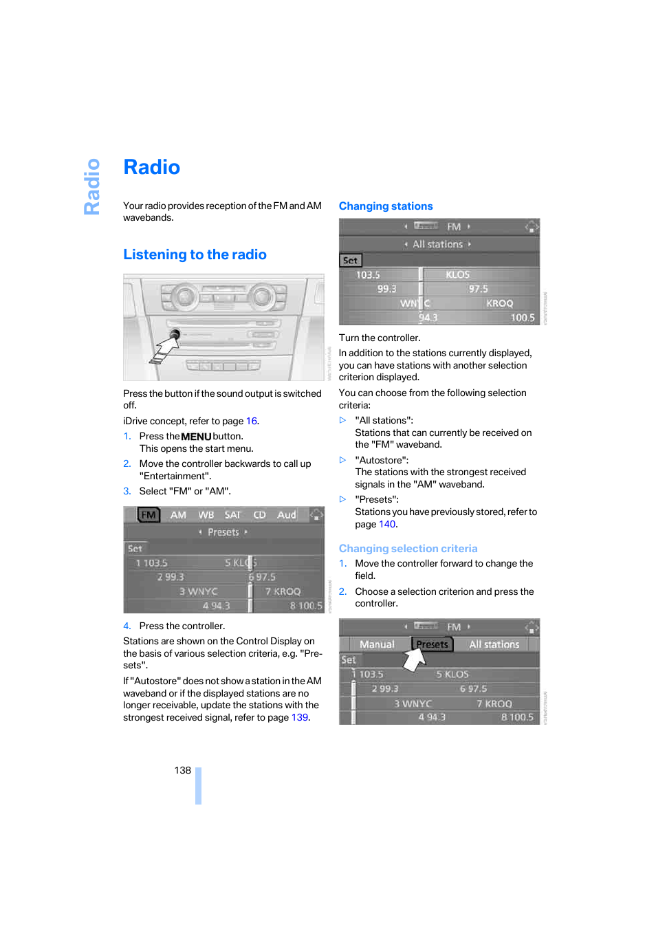 Radio, Listening to the radio, Radi o | BMW 330i Sedan 2005 User Manual | Page 139 / 223