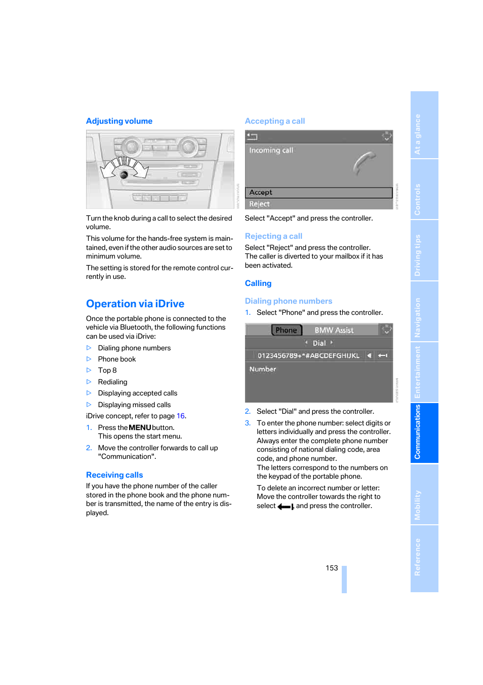 Operation via idrive | BMW 330i Sedan 2005 User Manual | Page 154 / 223