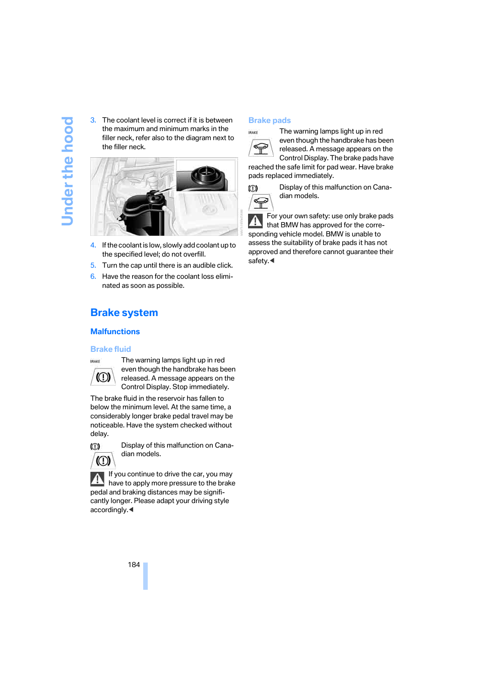 Brake system, Under the hood | BMW 330i Sedan 2005 User Manual | Page 185 / 223