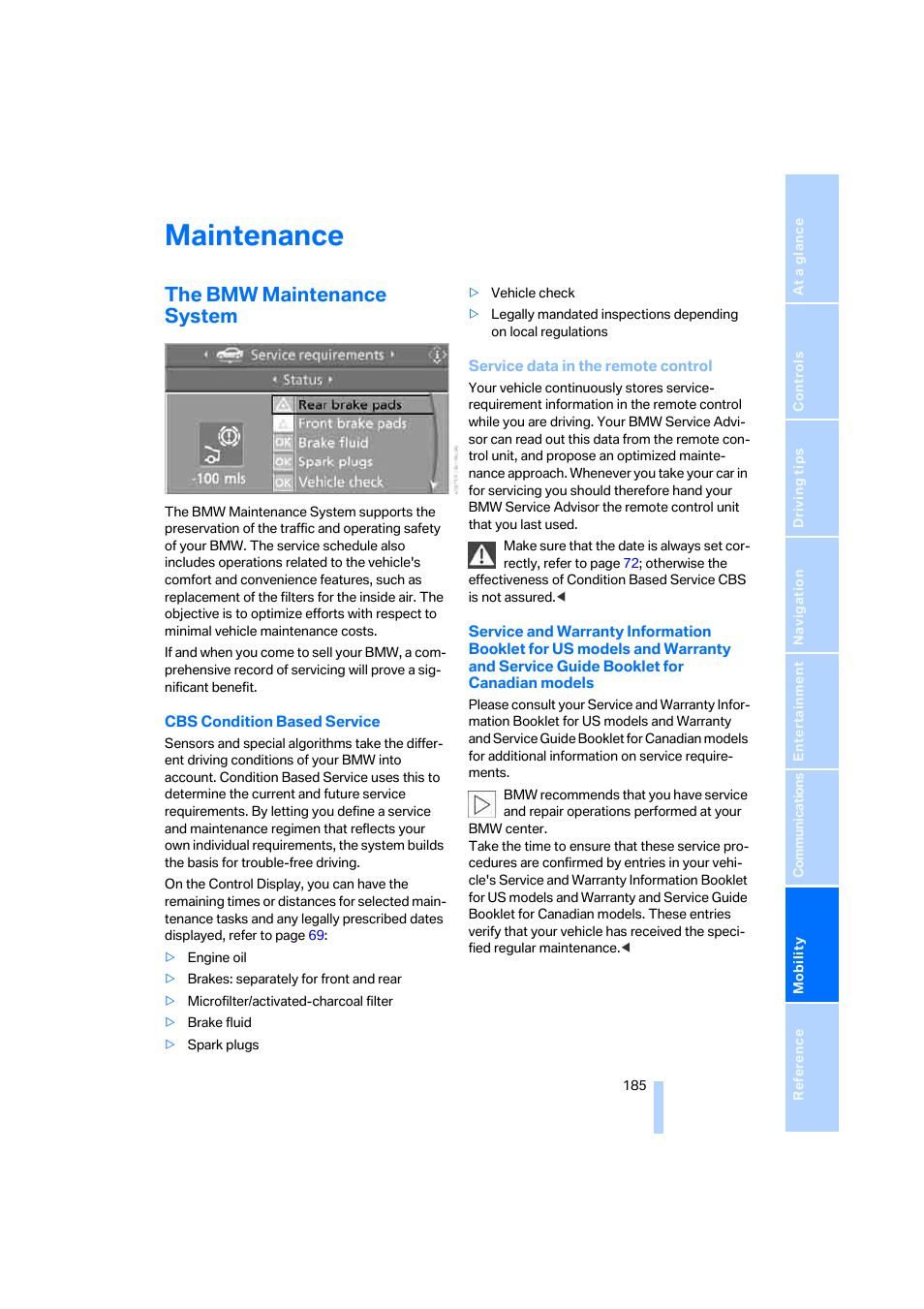 Maintenance, The bmw maintenance system | BMW 330i Sedan 2005 User Manual | Page 186 / 223