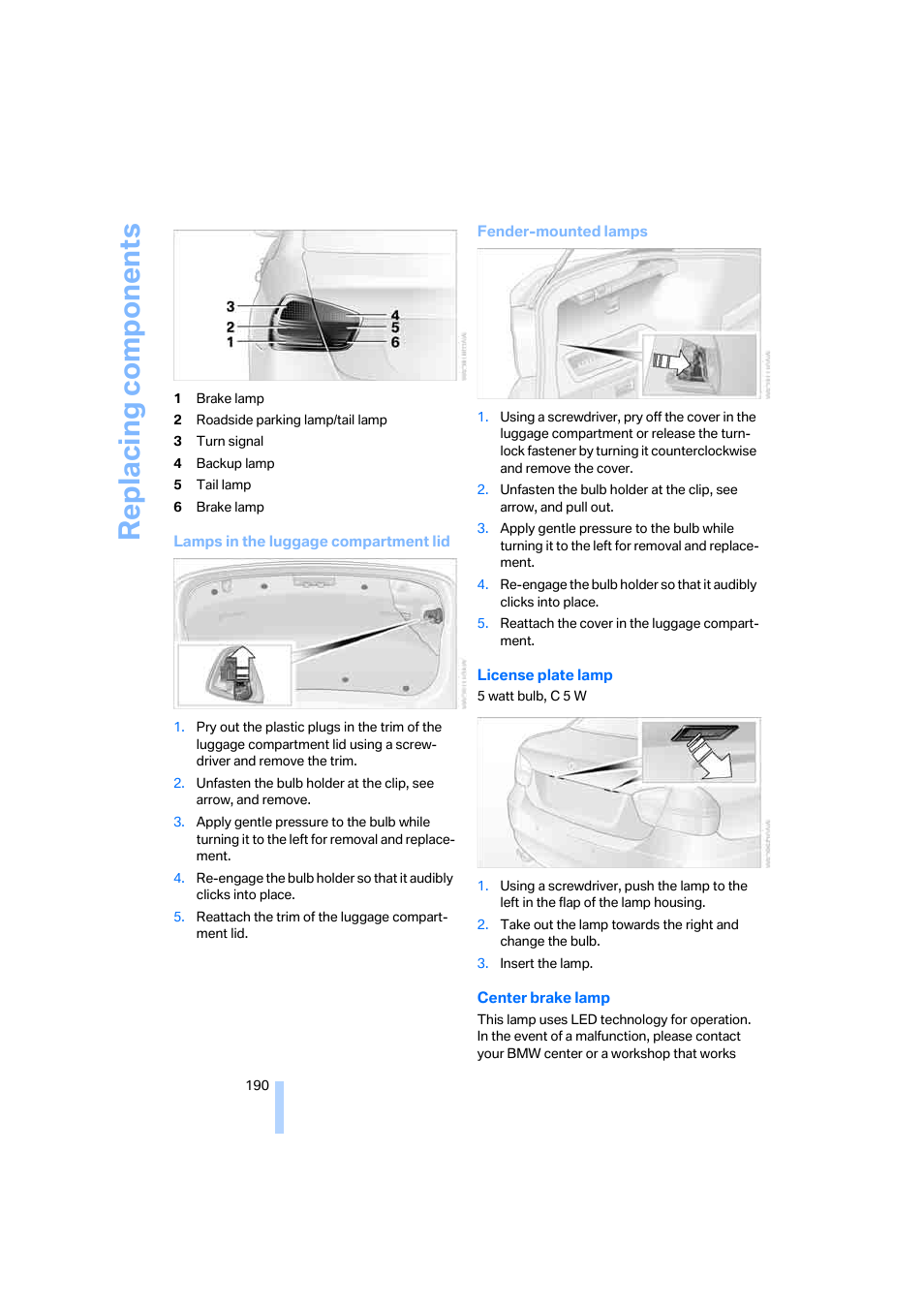 Replacing components | BMW 330i Sedan 2005 User Manual | Page 191 / 223