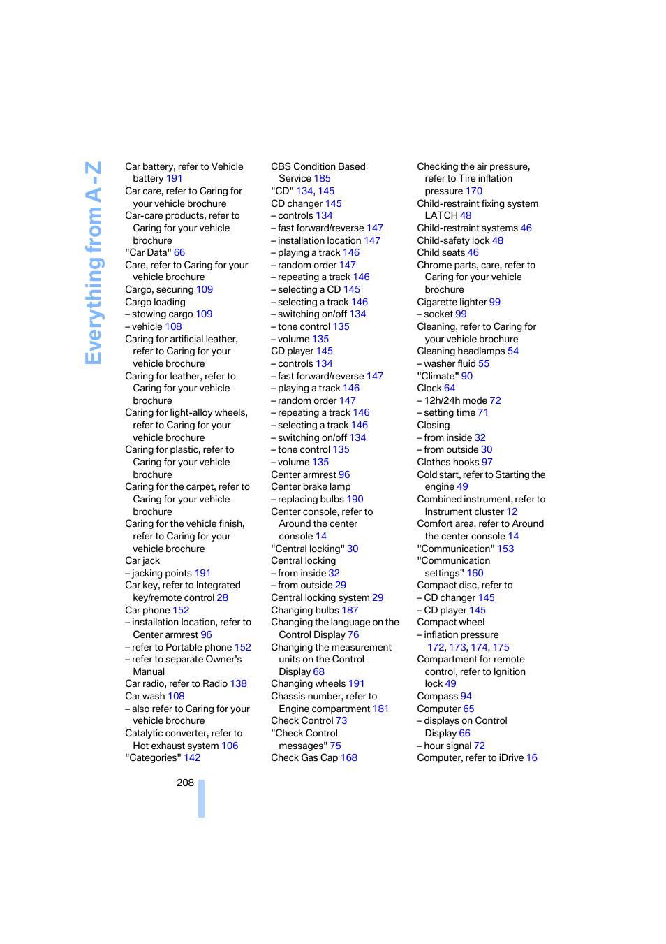 Everything from a -z | BMW 330i Sedan 2005 User Manual | Page 209 / 223