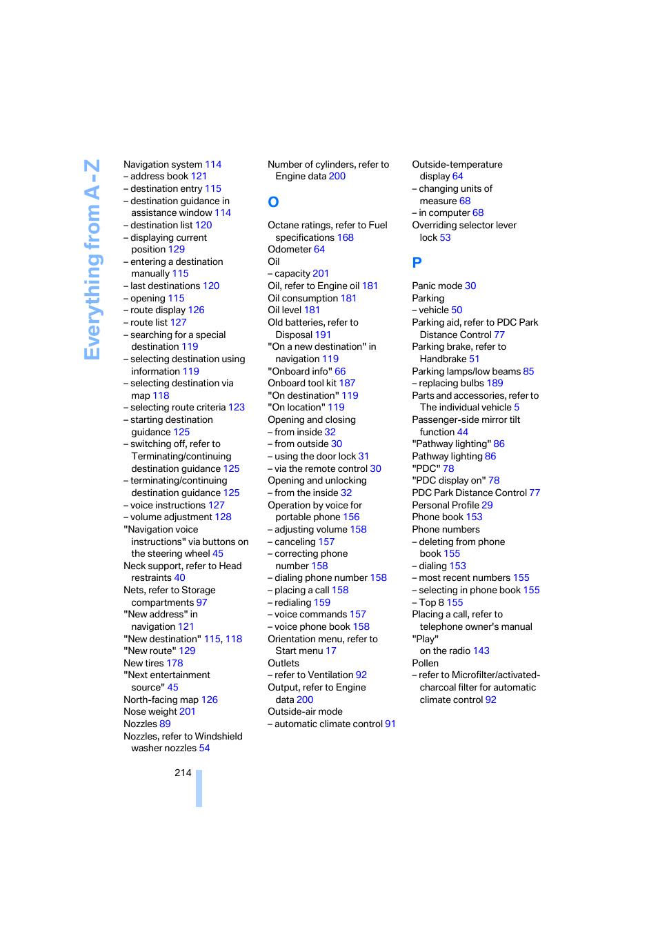 Everything from a -z | BMW 330i Sedan 2005 User Manual | Page 215 / 223