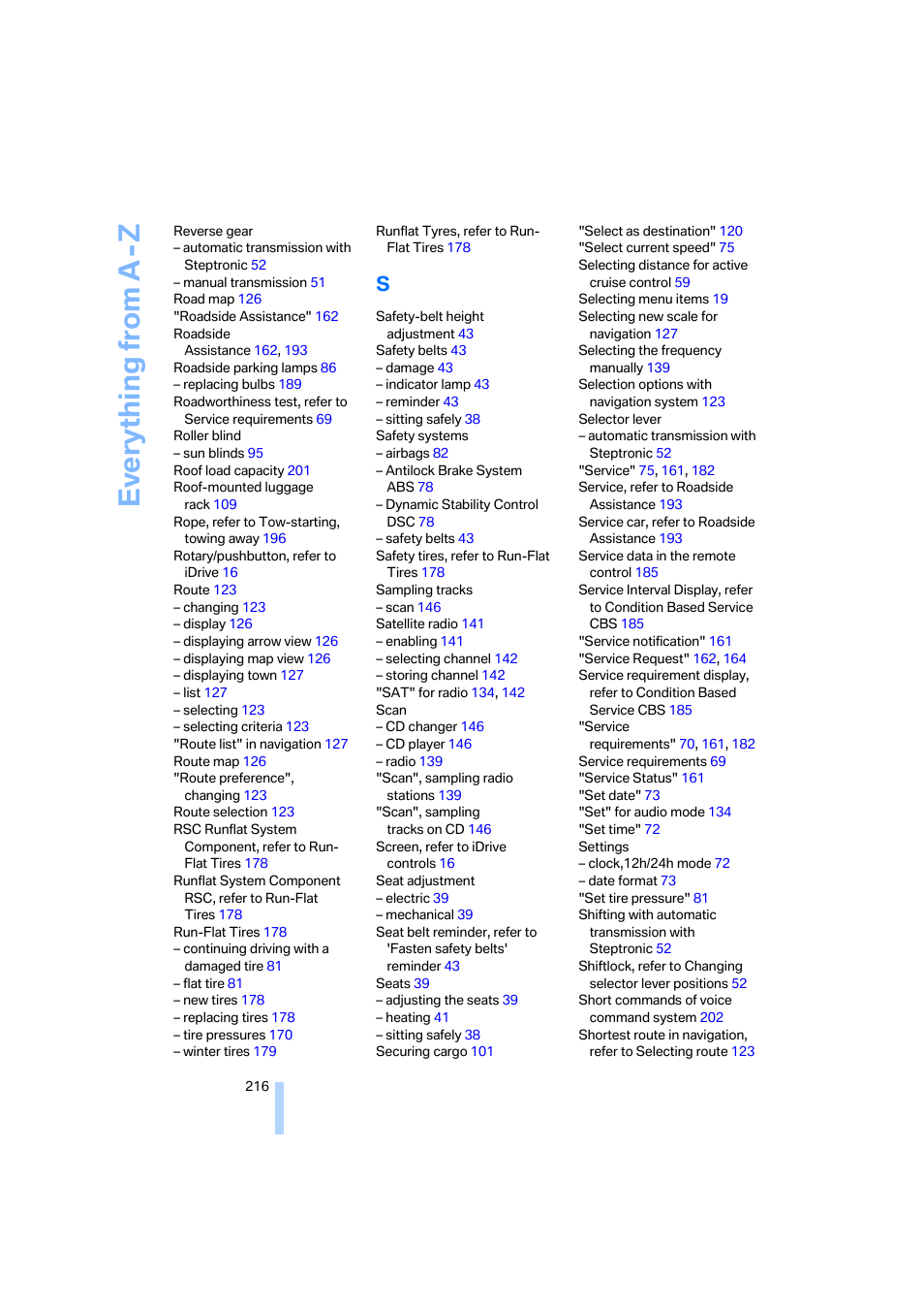 Everything from a -z | BMW 330i Sedan 2005 User Manual | Page 217 / 223